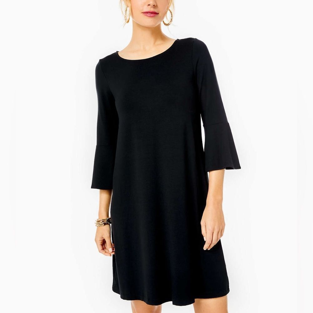 Lilly Pulitzer Dress Womens Small Black Ophelia Minimalist Bell Sleeve Stretch